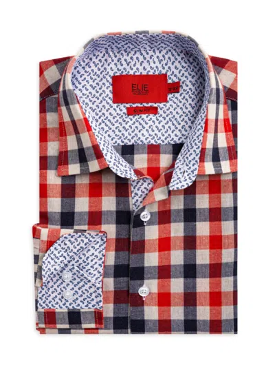 Elie Balleh Men's Slim Fit Gingam Plaid Sport Shirt In Red