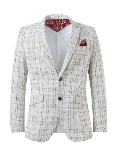 Elie Balleh Men's Slim Fit Plaid Boucle Sportcoat In White