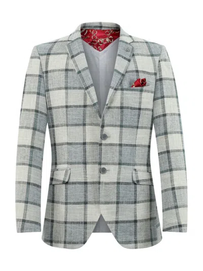 Elie Balleh Men's Slim Fit Plaid Sportcoat In White