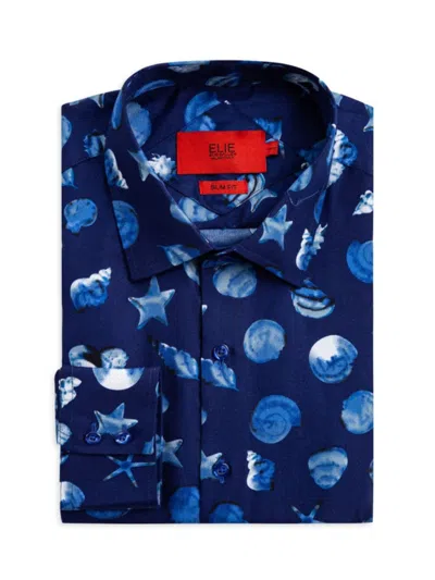 Elie Balleh Men's Slim Fit Sea Shell Print Shirt In Blue