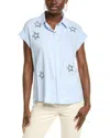 Elie By Elie Tahari Collared Linen-blend Top