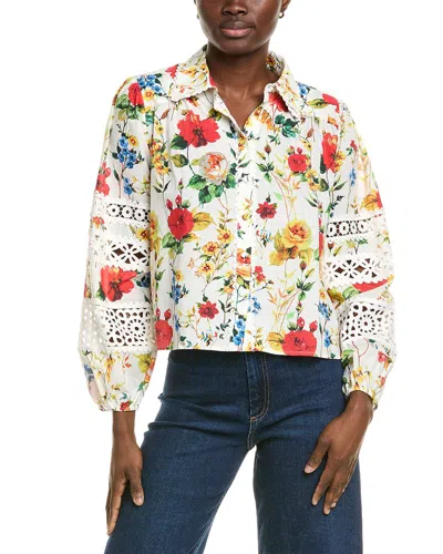 ELIE TAHARI PRINTED WOVEN BLOUSE