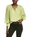 Shop Elie By Elie Tahari Sateen V-neck Tie Woven Top