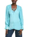 Elie Tahari Elie By  Sateen V-neck Tie Woven Top