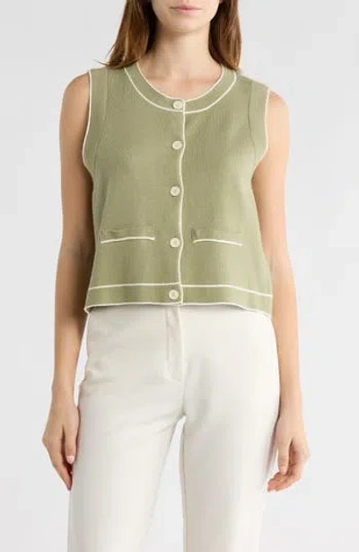 Elie Elie Tahari Button-up Sweater Vest In Green