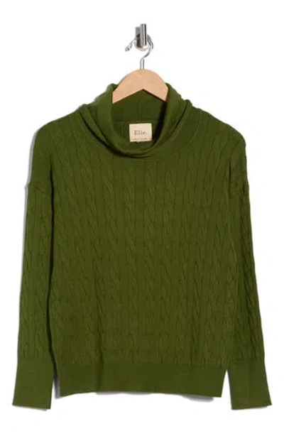 Elie Elie Tahari Cable Stitch Turtleneck Sweater In Green