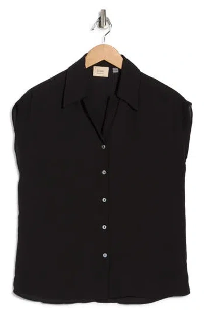 Elie Elie Tahari Cap Sleeve Camp Shirt In Black