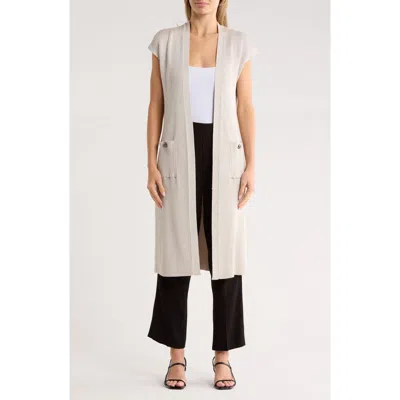 Elie Elie Tahari Cap Sleeve Ribbed Longline Cardigan In Neutral