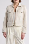 Elie Elie Tahari Collared Faux Suede Jacket In Bone