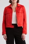 Elie Elie Tahari Collared Faux Suede Jacket In Tomato Red