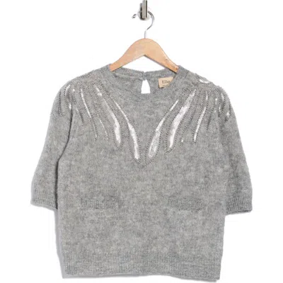 Elie Elie Tahari Embellished Short Sleeve Sweater In Gray