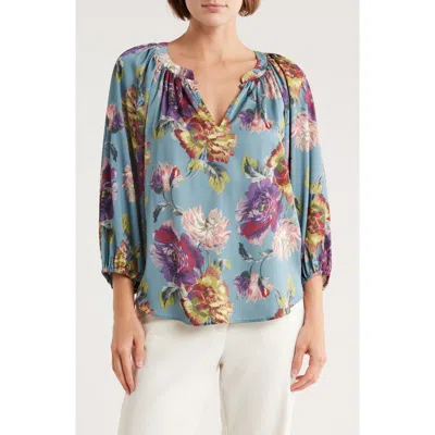 Elie Elie Tahari Floral Balloon Sleeve Top