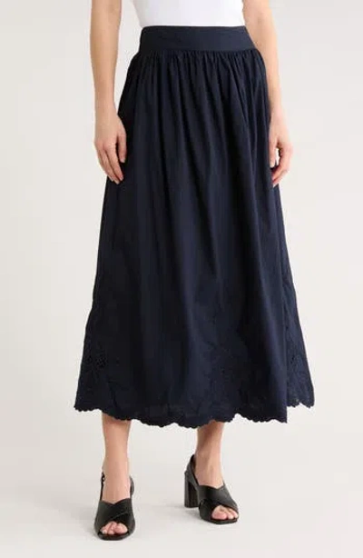 Elie Elie Tahari Floral Embroidered Cotton Maxi Skirt In Blue