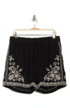 Shop Elie Elie Tahari Floral Embroidered Drawstring Shorts In Black/natural