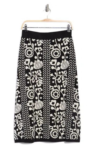 Elie Elie Tahari Floral Jacquard A-lined Sweater Skirt In Black