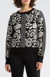 Elie Elie Tahari Floral Jacquard Sweater In Black
