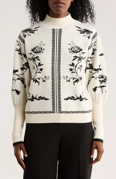 Elie Elie Tahari Floral Jacquard Sweater In White