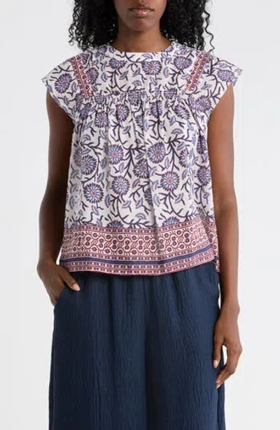 Elie Elie Tahari Floral Smocked Cotton Top In Multi