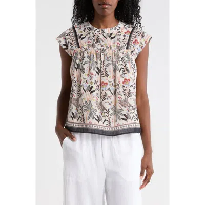 Elie Elie Tahari T Tahari Smocked Trim Woven Blouse In Multi