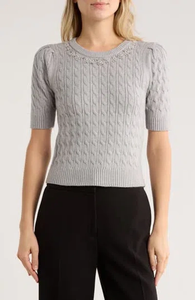 Elie Elie Tahari Jeweled Short Sleeve Sweater In Gray