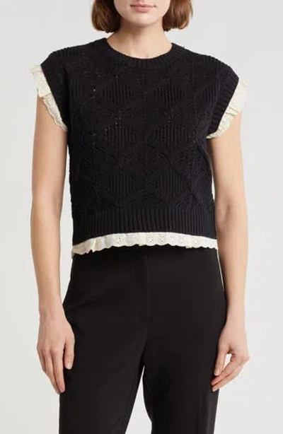 Elie Elie Tahari Lace Trim Cap Sleeve Sweater In Multi