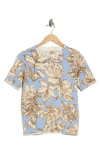 Elie Elie Tahari Leaf Print Short Sleeve Sweater