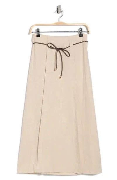 Elie Elie Tahari Linen Blend Belted Midi Skirt In Brown