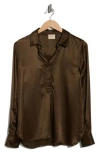 Elie Elie Tahari Long Sleeve Satin Button-up Shirt In Brown