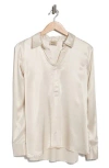 Elie Elie Tahari Long Sleeve Satin Button-up Shirt In Gold