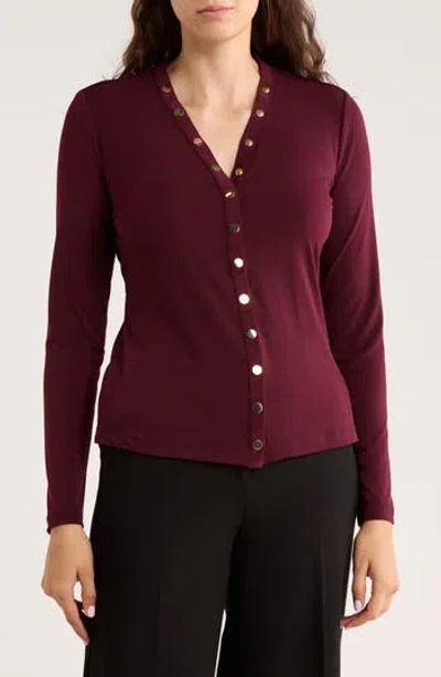 Elie Elie Tahari Long Sleeve Snap Button Top In Burgundy