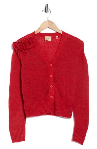Elie Elie Tahari Metallic Rosette Cardigan In Red