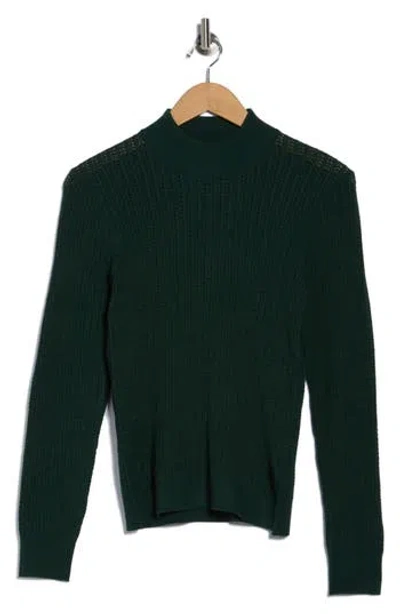 Elie Elie Tahari Mock Neck Pointelle Sweater In Green