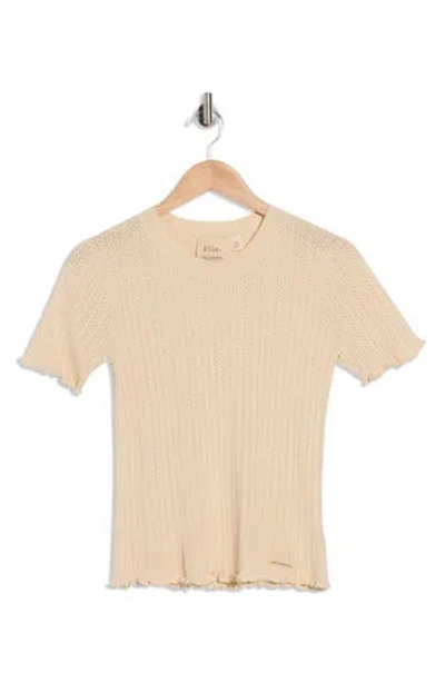 Elie Elie Tahari Pointelle Short Sleeve Sweater In White