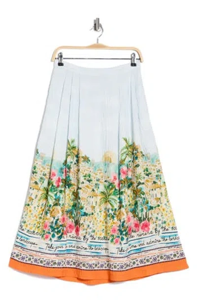 Elie Elie Tahari Printed Pleat Midi Skirt In Blue