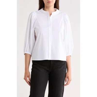 Elie Elie Tahari Puff Sleeve Button-up Top In White