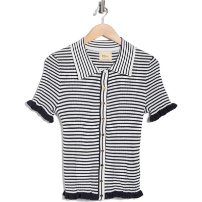 Elie Elie Tahari Rib Stripe Short Sleeve Cardigan In Multi