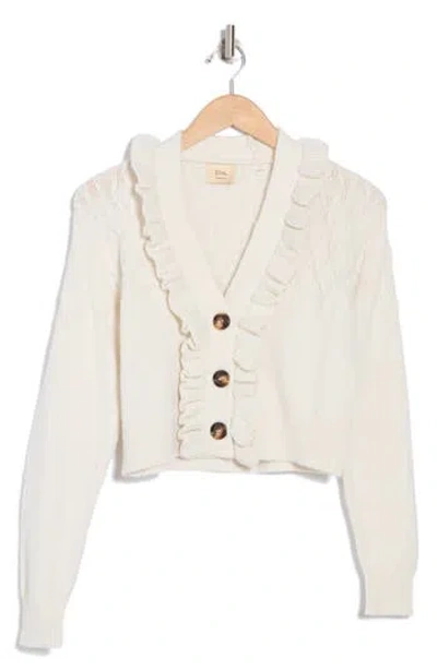 Elie Elie Tahari Ruffle Cardigan Sweater In Dune White