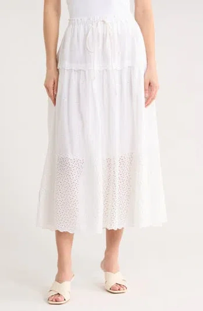 Elie Elie Tahari Ruffle Embroidered Eyelet Cotton Blend Skirt In White