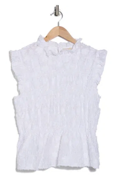 Elie Elie Tahari Ruffle Neck Sleeveless Peplum Top In White