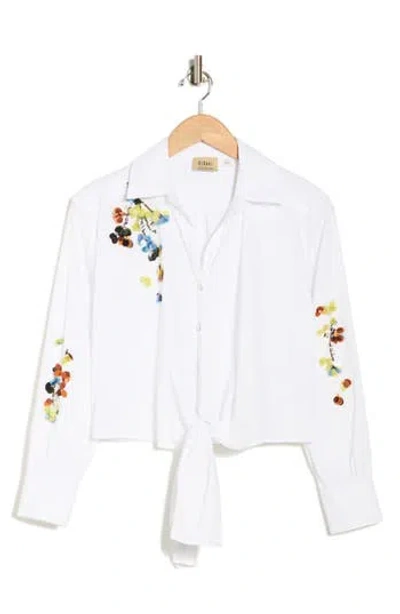 Elie Elie Tahari Sequin Flower Long Sleeve Top In White