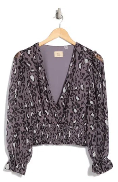 Elie Elie Tahari Smocked Leopard Print Top In Grey Ground Graphic Cheetah