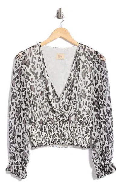Elie Elie Tahari Smocked Leopard Print Top In Ivory Ground Graphic Cheetah