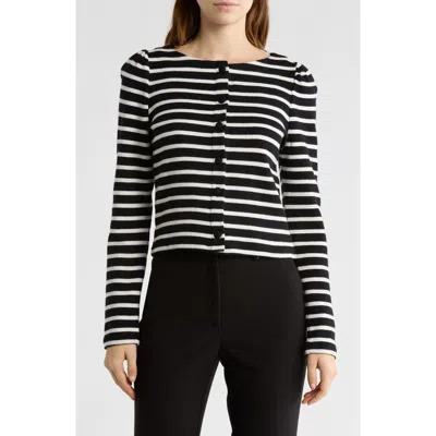 Elie Elie Tahari Stripe Boat Neck Cardigan In Black
