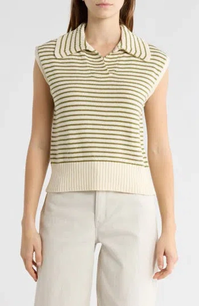 Elie Elie Tahari Stripe Johnny Collar Sweater In Green
