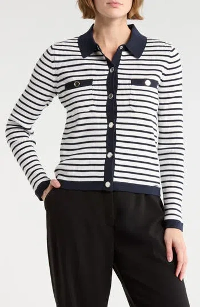 Elie Elie Tahari Stripe Rib Knit Cardigan In Multi