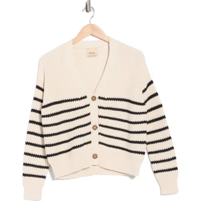 Elie Elie Tahari Stripe V-neck Cotton Cardigan In Neutral