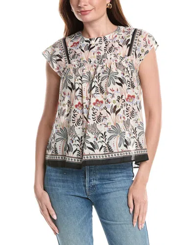 Elie Elie Tahari T Tahari Smocked Trim Woven Blouse In Neutral