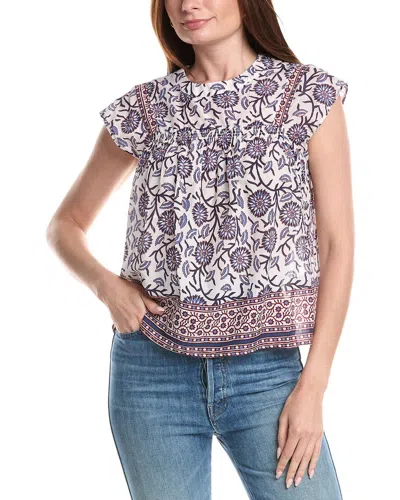 Elie Elie Tahari T Tahari Smocked Trim Woven Blouse In Purple