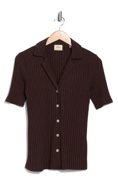 Elie Elie Tahari Textured Stripe Short Sleeve Button-up Shirt In Brown