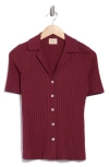 Elie Elie Tahari Textured Stripe Short Sleeve Button-up Shirt In Burgundy